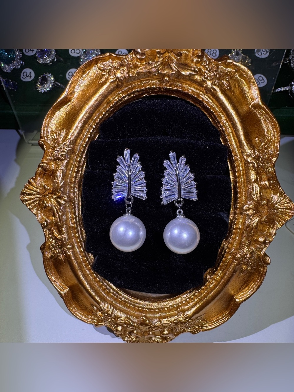 S925 Posts-Silver Pearl Drop Earrings with Crystal Accents